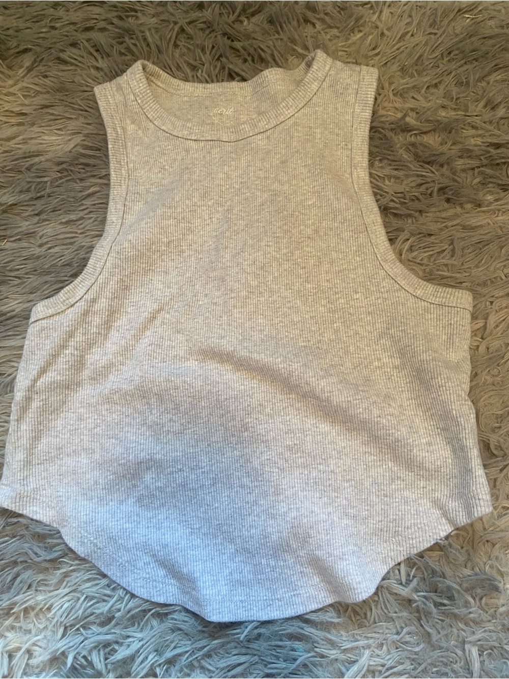 aerie Light Gray Ribbed Cropped Tank